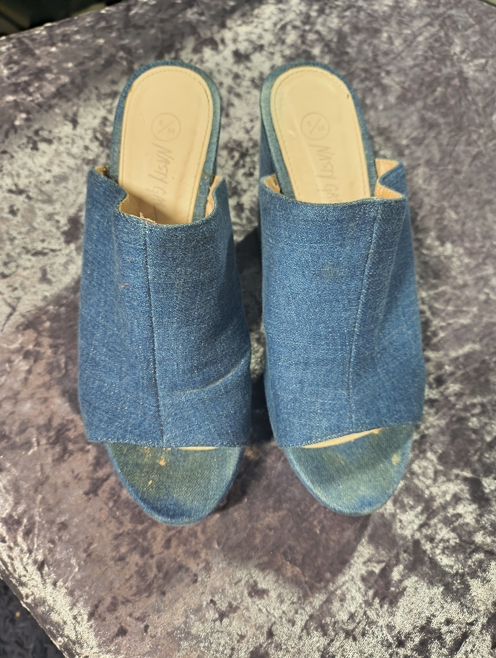 Nasty Gal Blue Denim Open-Toe Mule Heels